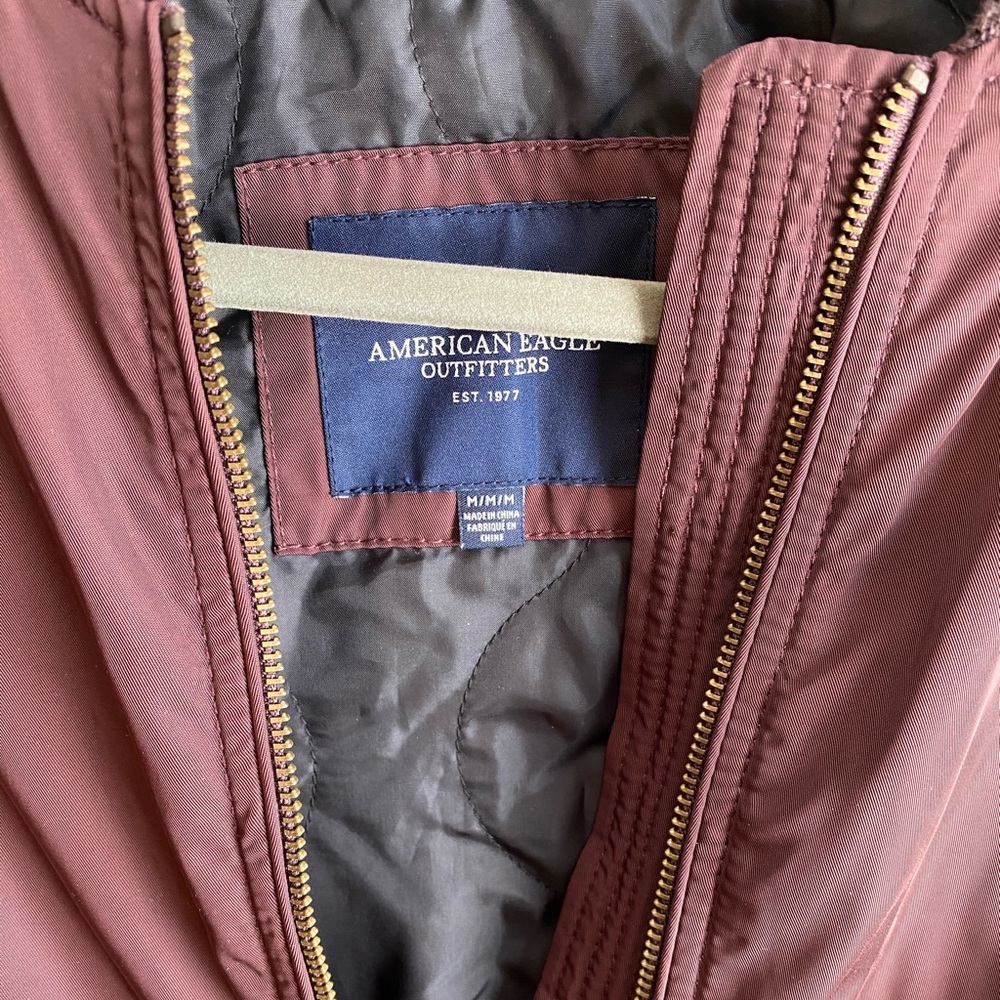 American Eagle Maroon Bomber Jacket Worn Twice - image 4